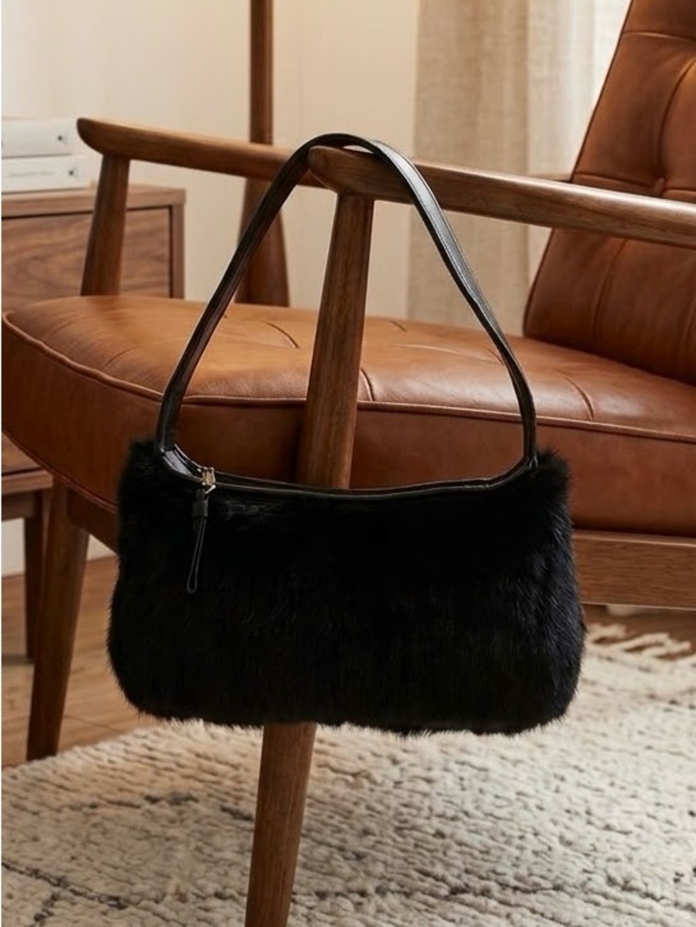 Black Real Fur Shoulder Bag by Preston & York
